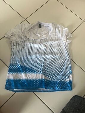 Men's White and Blue Gradient Polo Shirt